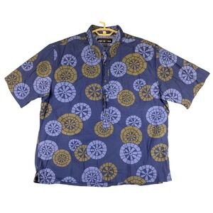 Reyn Spooner Hawaiian Shirt XXL Blue Gold Circle Print‎ Aloha